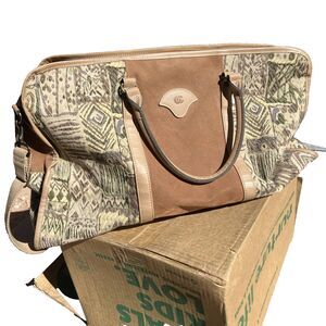 Very Large Leather Tapestry VTG Oleg Cassini Duffle Travel Bag 24”x15”